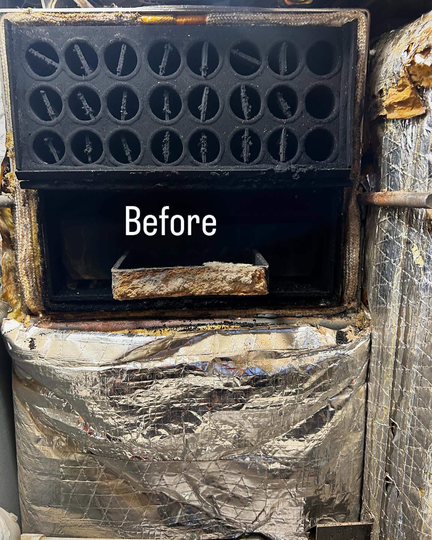 Before: a boiler heat exchanger clogged with soot